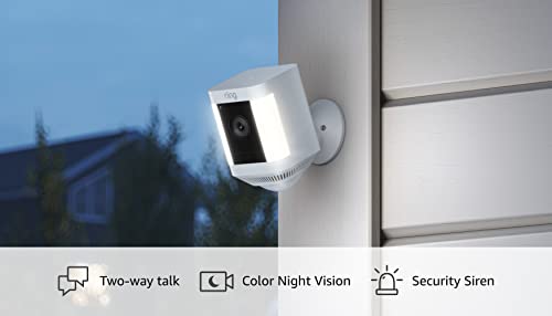 Ring Spotlight Cam Plus, Battery | Two-Way Talk, Color Night Vision, and Security Siren (2022 release) - White