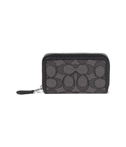 Coach Women's Box Program Signature Jacquard Small Zip Around Card Case, Smoke Black, One Size