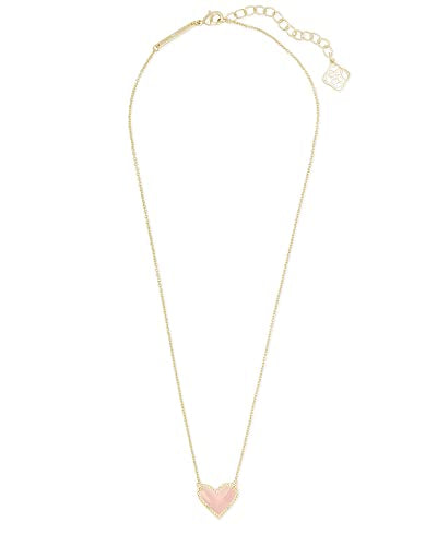 Kendra Scott Ari Heart Short Pendant Necklace in 14k Gold-Plated Brass, Rose Quartz, Fashion Jewelry for Women