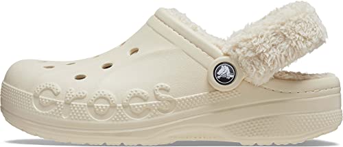 Crocs Unisex-Adult Baya Lined Fuzz Strap Clogs, Winter White, 7 US Men