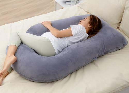 Momcozy Pregnancy Pillows for Sleeping, U Shaped Full Body Maternity Pillow with Removable Cover - Support for Back, Legs, Belly, HIPS for Pregnant Women, 57 Inch Pregnancy Pillow for Women, Grey