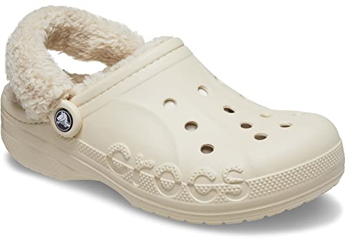 Crocs Unisex-Adult Baya Lined Fuzz Strap Clogs, Winter White, 7 US Men