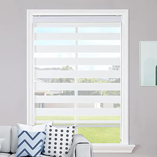 GENIMO Zebra Blinds for Windows, Dual Layer Roller Window Shades, Sheer Window Treatments Privacy Light Control for Day and Night, Mini Blinds for Home, Office, Easy to Install, White, 28" W X 72" H