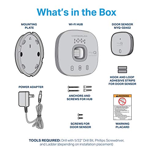 CHAMBERLAIN Smart Garage Control - Wireless Garage Hub and Sensor with Wifi & Bluetooth - Smartphone Controlled, myQ-G0401-ES, White