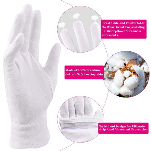 Moisturizing Gloves for Dry Hands Overnight, Selizo 3 Pairs 100 Percent White Cotton Gloves for Women Eczema, Hand Moisturizer Sleeping Spa Gloves for Eczema Dry Hands