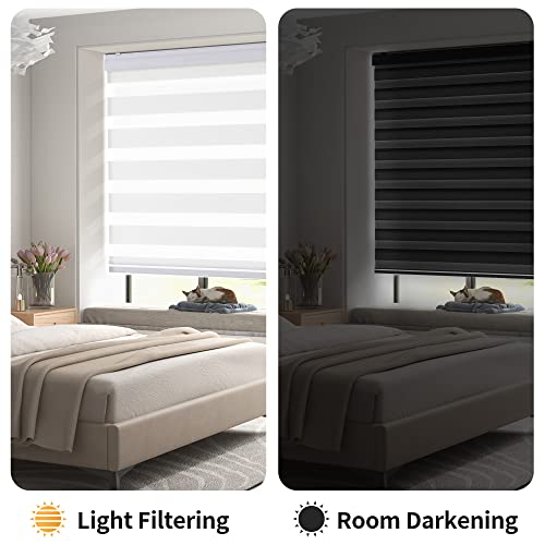 GENIMO Zebra Blinds for Windows, Dual Layer Roller Window Shades, Sheer Window Treatments Privacy Light Control for Day and Night, Mini Blinds for Home, Office, Easy to Install, White, 28" W X 72" H