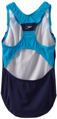 Speedo Girl's Swimsuit One Piece Infinity Splice Thick Strap Deep Water, 10