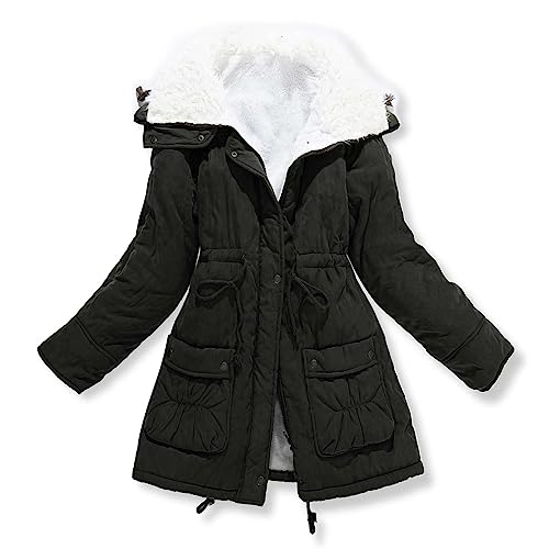 MEWOW Women's Winter Mid Length Thick Warm Faux Lamb Wool Lined Jacket Coat (XL, Black)