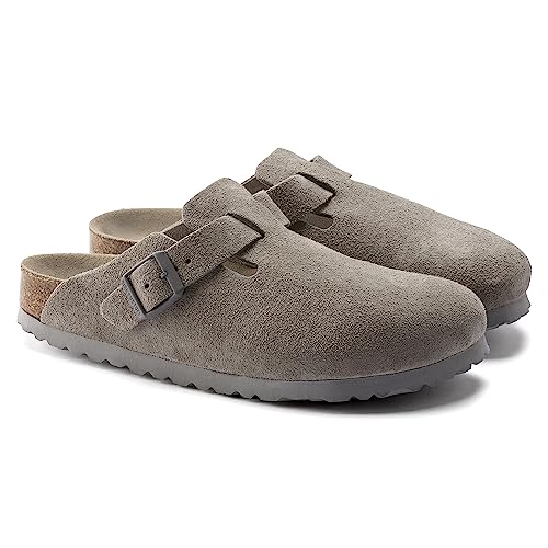 Birkenstock Women's Boston Soft Footbed Clogs, Stone Coin, Grey, 9-9.5 Narrow US