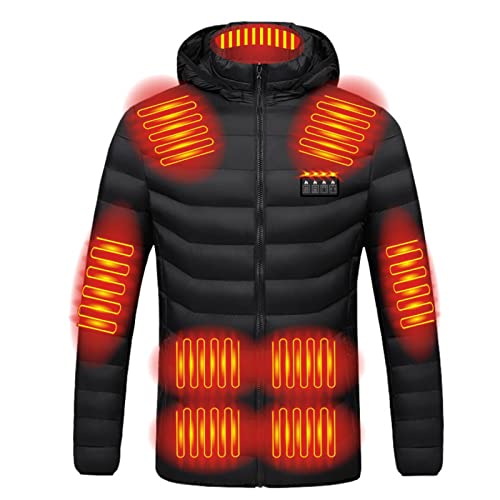 COMIOR Heated Jacket for Men and Women , Heated Coat Hooded Heating Warm Jackets with Hood, Waterproof Windproof USB Charging Electric Body Warmer Hoodie Coats for Outdoor Cycling Hiking