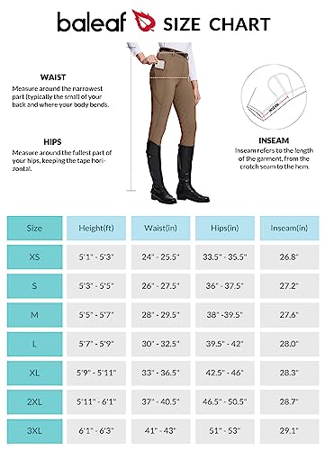 BALEAF Womens Horse Riding Pants Full Seat Riding Breeches Equestrian Tights Horseback Silicone Zipped Pocket Brown M