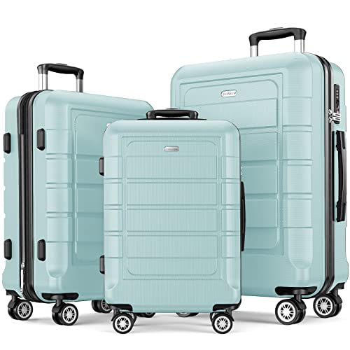 SHOWKOO Luggage Sets Expandable PC+ABS Durable Suitcase Double Wheels TSA Lock Mint Green-