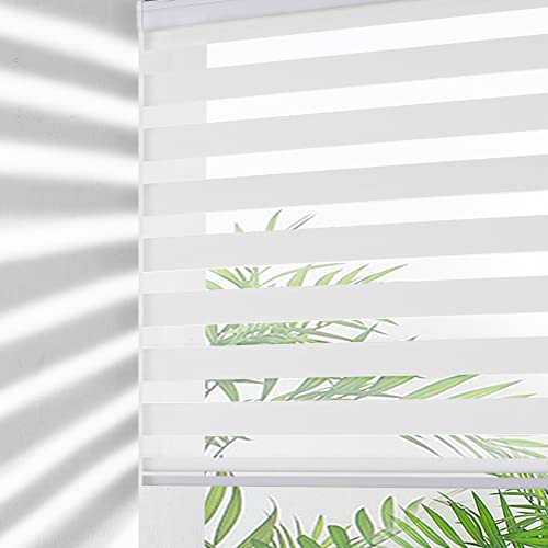 GENIMO Zebra Blinds for Windows, Dual Layer Roller Window Shades, Sheer Window Treatments Privacy Light Control for Day and Night, Mini Blinds for Home, Office, Easy to Install, White, 28" W X 72" H