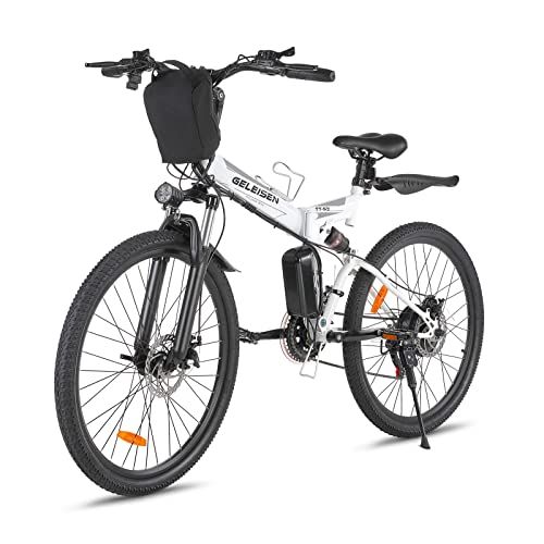 GELEISEN Electric Bike for Adults, Folding Electric Mountain Bike 26" Adults Ebike with 350W Motor & Removable 36V 10Ah Battery,20MPH Electric Bicycle with 21 Speed,Double Shock Absorption