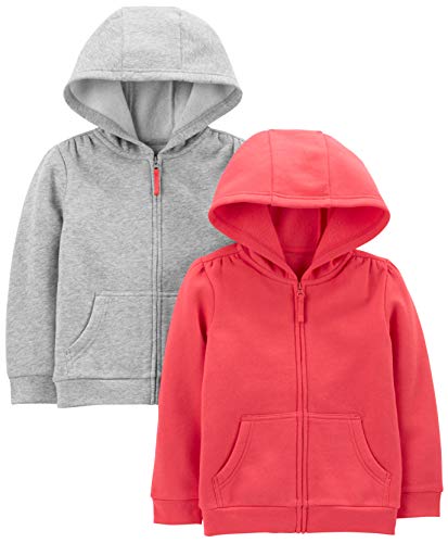 Simple Joys by Carter's Girls' 2-Pack Fleece Full Zip Hoodies, Pink/Grey, 2T