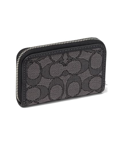 Coach Women's Box Program Signature Jacquard Small Zip Around Card Case, Smoke Black, One Size