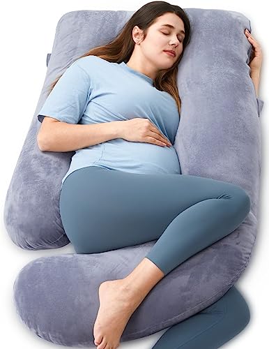 Momcozy Pregnancy Pillows for Sleeping, U Shaped Full Body Maternity Pillow with Removable Cover - Support for Back, Legs, Belly, HIPS for Pregnant Women, 57 Inch Pregnancy Pillow for Women, Grey