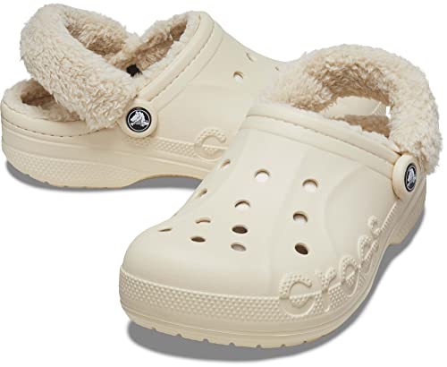 Crocs Unisex-Adult Baya Lined Fuzz Strap Clogs, Winter White, 7 US Men