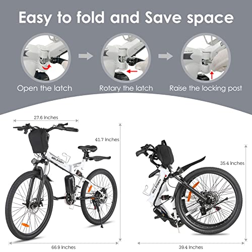 GELEISEN Electric Bike for Adults, Folding Electric Mountain Bike 26" Adults Ebike with 350W Motor & Removable 36V 10Ah Battery,20MPH Electric Bicycle with 21 Speed,Double Shock Absorption