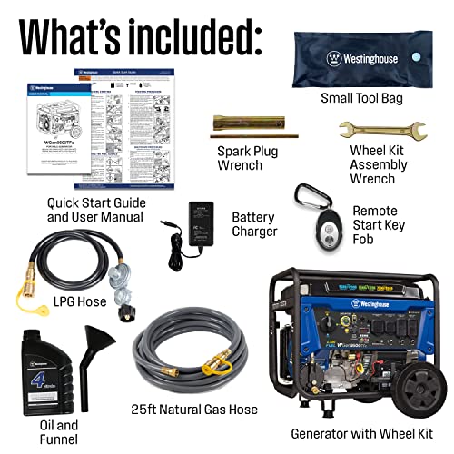 Westinghouse Outdoor Power Equipment 12500 Peak Watt Tri-Fuel Home Backup Portable Generator, Remote Electric Start, Transfer Switch Ready, Gas, Propane, and Natural Gas Powered