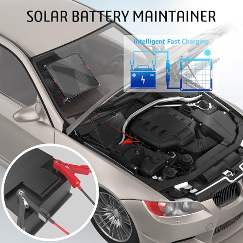 OYMSAE 10W 12V Solar Panel Car Battery Charger Portable Waterproof Power Trickle Battery Charger & Maintainer for Car Boat Automotive RV with Cigarette Lighter Plug & Alligator Clip