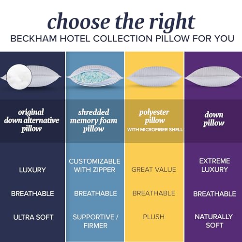 Beckham Hotel Collection Bed Pillows Standard / Queen Size Set of 2 - Down Alternative Bedding Gel Cooling Pillow for Back, Stomach or Side Sleepers