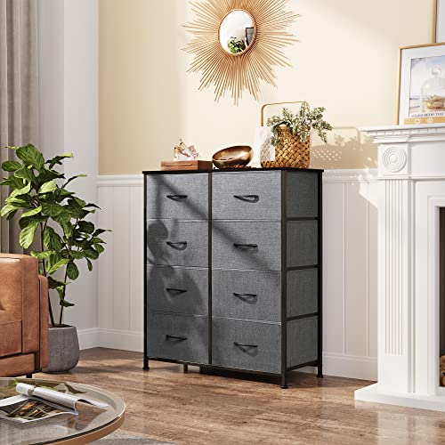 WLIVE Fabric Dresser for Bedroom, Tall Dresser with 8 Drawers, Storage Tower with Fabric Bins, Double Dresser, Chest of Drawers for Closet, Living Room, Hallway, Dark Gray