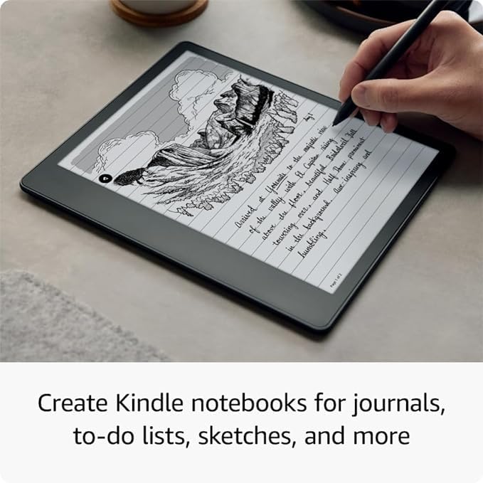 Kindle Scribe Essentials Bundle including Kindle Scribe (32 GB), Premium Pen, Leather Folio Cover with Magnetic Attach - Black, and Power Adapter