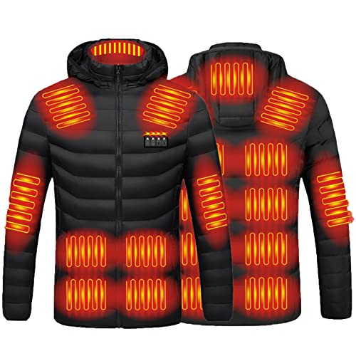 COMIOR Heated Jacket for Men and Women , Heated Coat Hooded Heating Warm Jackets with Hood, Waterproof Windproof USB Charging Electric Body Warmer Hoodie Coats for Outdoor Cycling Hiking