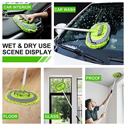 Ordenado 62" Car Wash Brush Kit Mitt Mop Sponge with Long Handle Chenille Microfiber Car Cleaning Brush Kit Supplies Car Washing Mop Kit Car Care Kit of Scratch-Free Replacement Head for Car RV Truck