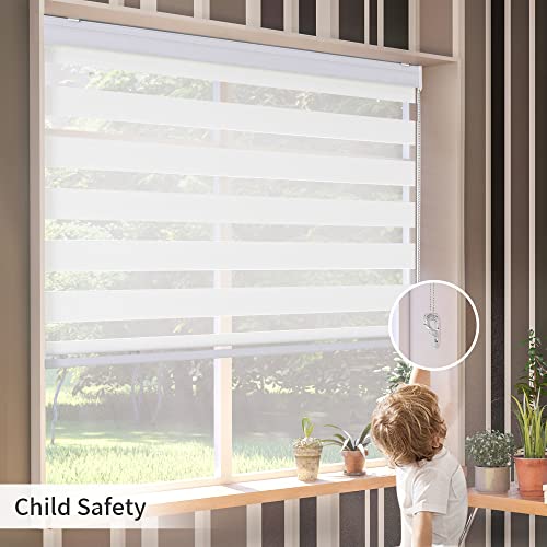 GENIMO Zebra Blinds for Windows, Dual Layer Roller Window Shades, Sheer Window Treatments Privacy Light Control for Day and Night, Mini Blinds for Home, Office, Easy to Install, White, 28" W X 72" H