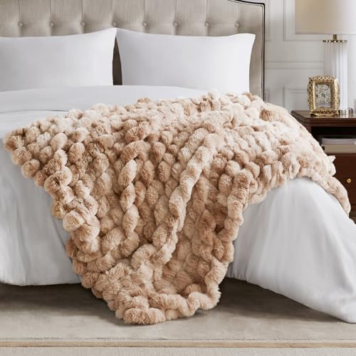 Hyde Lane Soft Faux Rabbit Fur Throw Blanket, Cute Plush Fuzzy Blanket for Sofa Couch, Thick Fluffy Shaggy Throw for Women As a Gift, Brun Rabbit, 50"x60"