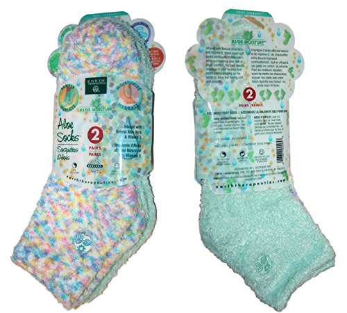 Earth Therapeutics Aloe Socks, 2 Pair Per Package (1 Pair Multi-colored, One Pair Aqua) by Earth Therapeutics