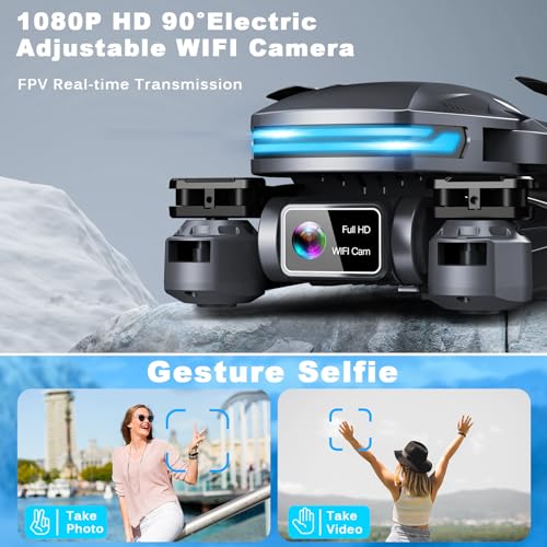 Drone with Camera for Adults, 1080P FPV Drones for kids Beginners with Upgrade Altitude Hold, Voice Control, Gestures Selfie, 90° Adjustable Lens, 3D Flips, 2 Batteries