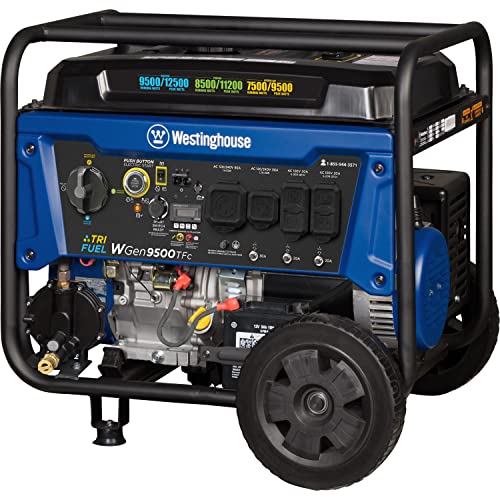 Westinghouse Outdoor Power Equipment 12500 Peak Watt Tri-Fuel Home Backup Portable Generator, Remote Electric Start, Transfer Switch Ready, Gas, Propane, and Natural Gas Powered