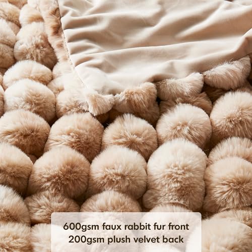 Hyde Lane Soft Faux Rabbit Fur Throw Blanket, Cute Plush Fuzzy Blanket for Sofa Couch, Thick Fluffy Shaggy Throw for Women As a Gift, Brun Rabbit, 50"x60"