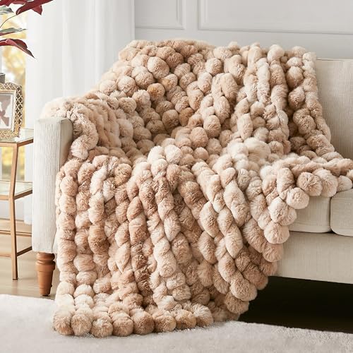 Hyde Lane Soft Faux Rabbit Fur Throw Blanket, Cute Plush Fuzzy Blanket for Sofa Couch, Thick Fluffy Shaggy Throw for Women As a Gift, Brun Rabbit, 50"x60"