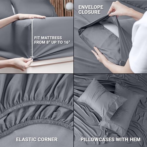 Utopia Bedding Queen Bed Sheets Set - 4 Piece Bedding - Brushed Microfiber - Shrinkage and Fade Resistant - Easy Care (Queen, Grey)