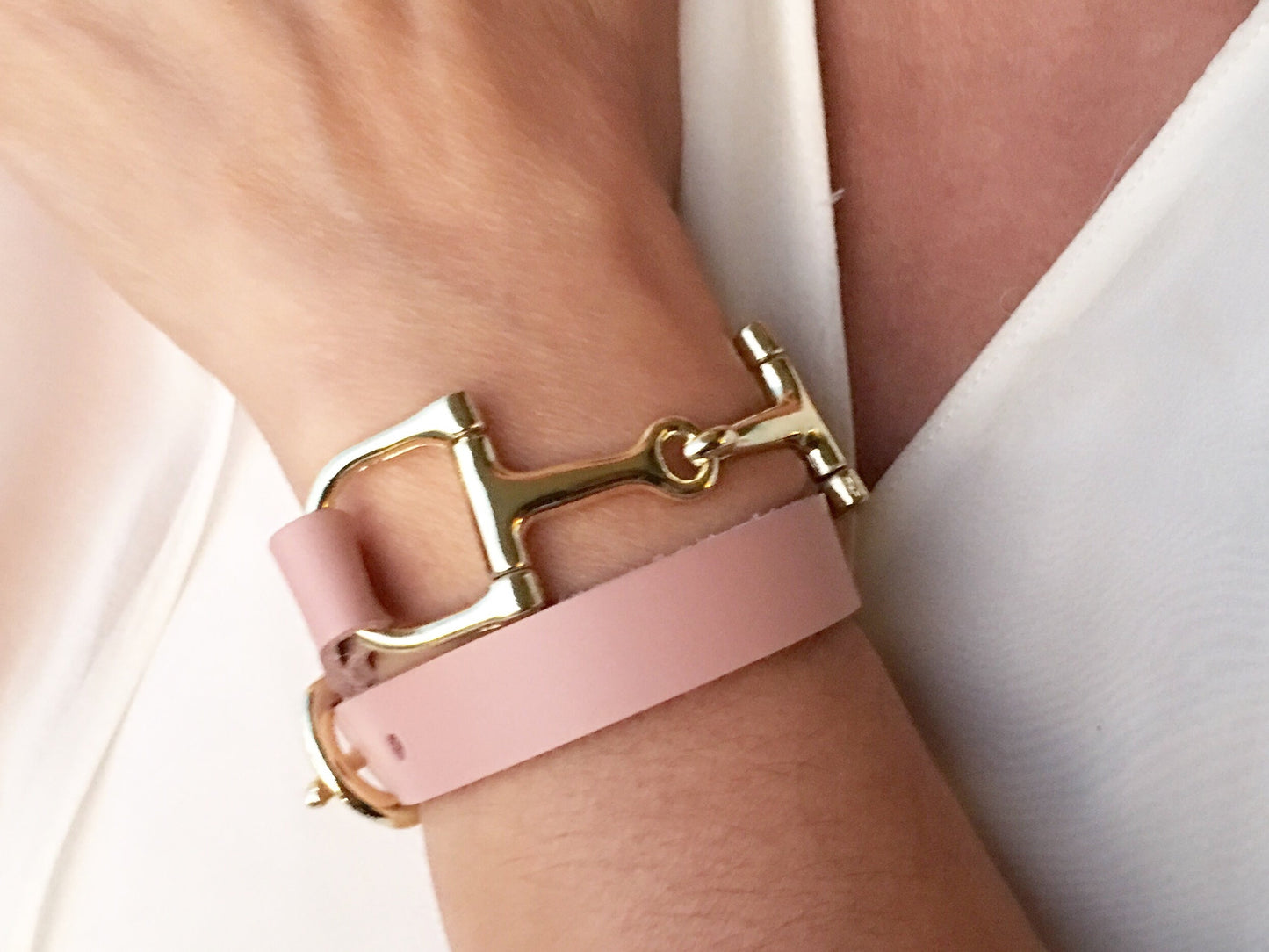 Soft Pink Leather Horse Bit Bracelet    | Ideana