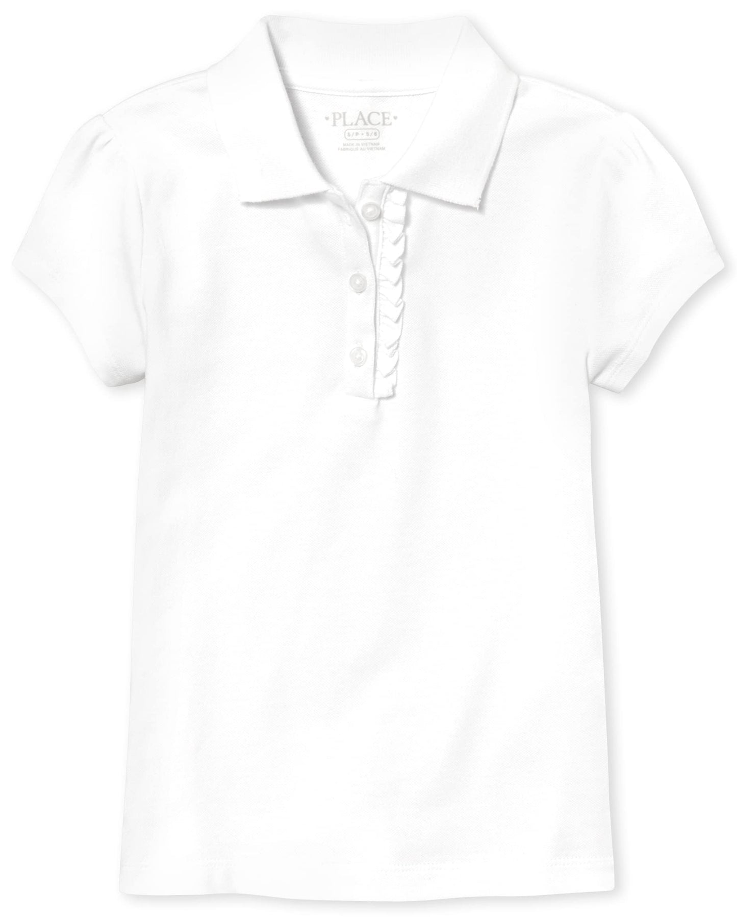 The Children's Place girls Short Sleeve Ruffle Pique School Uniform Polo Shirt, White, Medium US