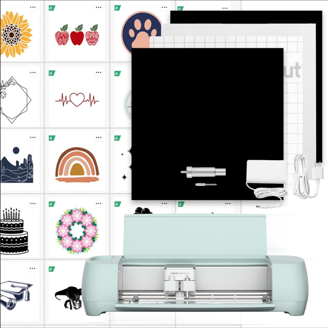 Cricut Explore 3 & Digital Content Library Bundle - Includes 30 images in Design Space App - 2X Faster DIY Cutting Machine for all Crafts, Cuts 100+ Materials Blue