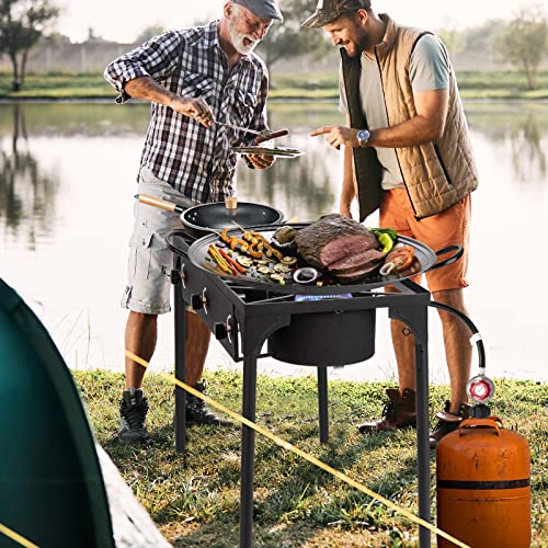 Outvita 3 Burner Propane Gas Stove for Outdoor Cooking, 225,000 BTU Camping Cooker with Removable Legs, Temperature Control Knobs for Backyard Cooking, BBQ, Baking and Frying