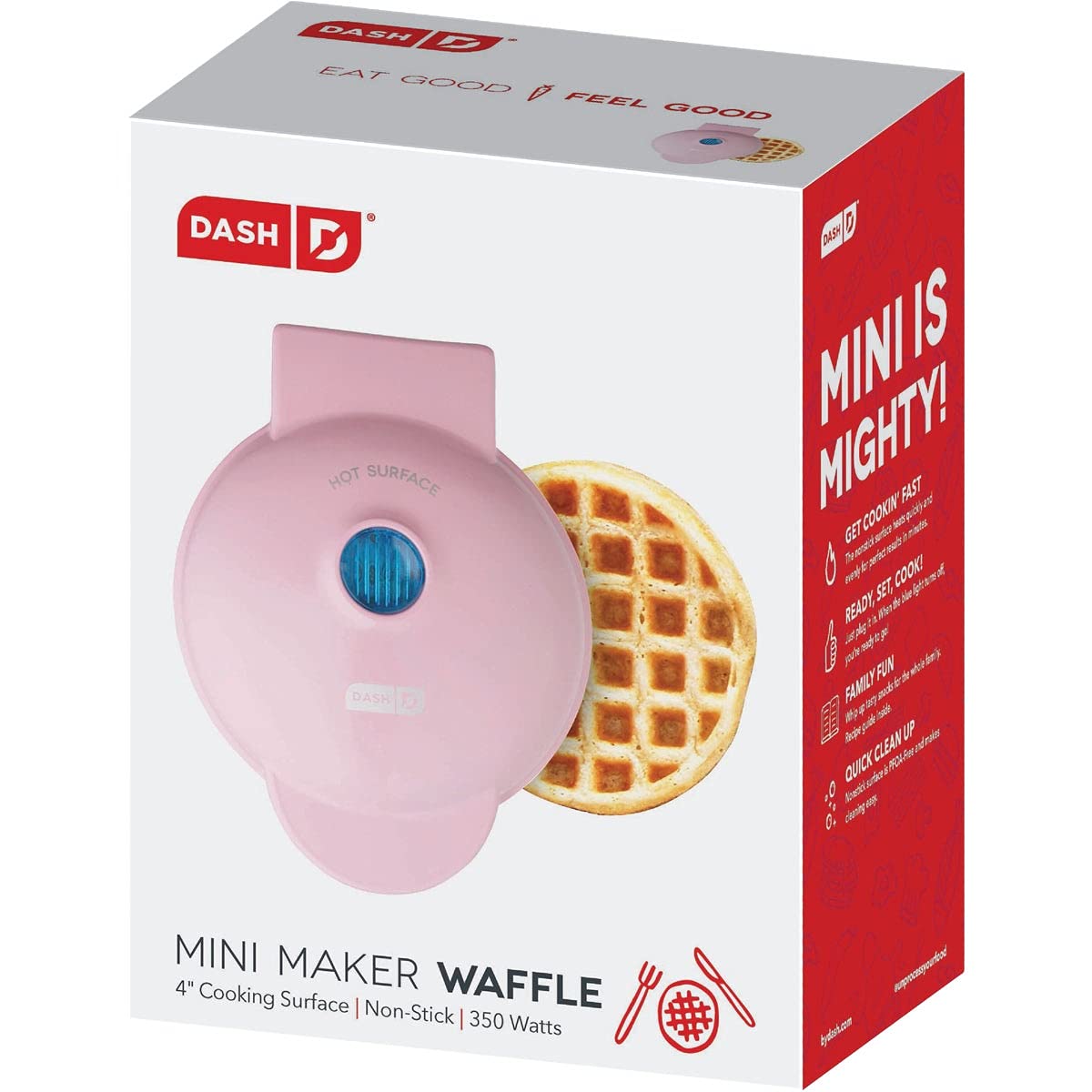 DASH Mini Maker for Individual Waffles, Hash Browns, Keto Chaffles with Easy to Clean, Non-Stick Surfaces, 4 Inch, Pink