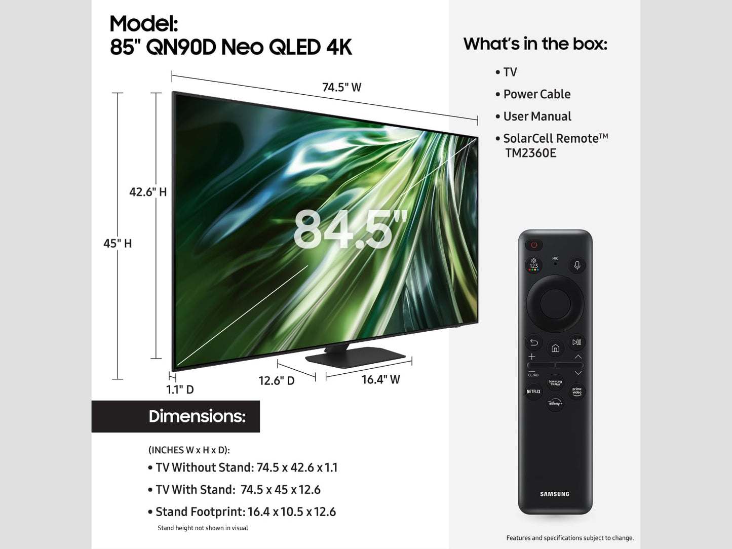 SAMSUNG 75-Inch Class QLED 4K QN90D Series Neo Quantum HDR+ Smart TV w/Dolby Atmos, Object Tracking Sound+, Motion Xcelerator, Real Depth Enhancer Pro, Alexa Built-in (QN75QN90D, 2024 Model)