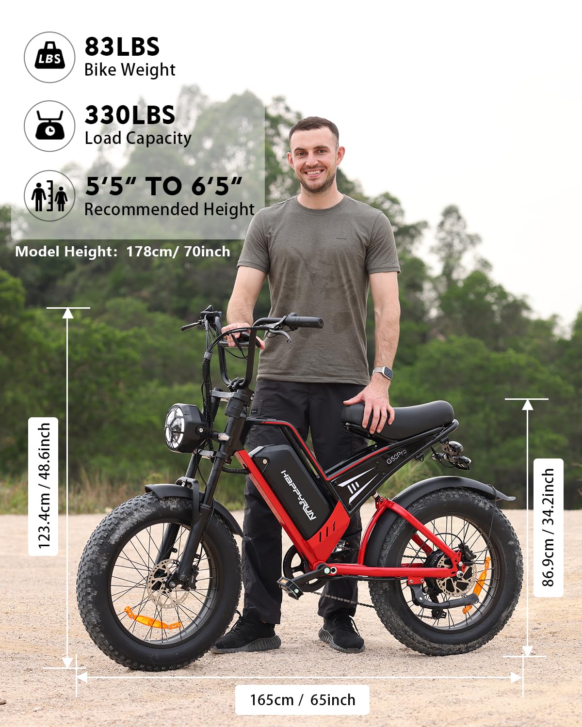 HAPPYRUN 2000W Electric Bike for Adults, 48V 25Ah Removable Battery, Up to 35MPH and 75+ Miles Range, 7-Speed Transmission, 20" Fat Tires Ebike, 3-Pedal-Assist Levels (G50pro)