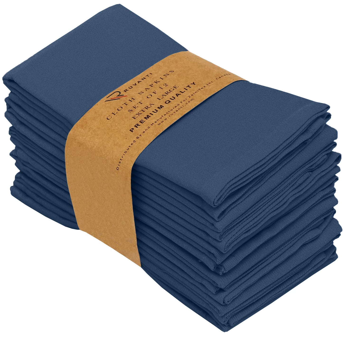 Ruvanti Cloth Napkins Set of 12, 18x18 Inches Napkins Cloth Washable, Soft, Durable, Absorbent, Cotton Blend. Table Dinner Napkins Cloth for Hotel, Lunch, Restaurant, Weddings, Parties - Navy Blue