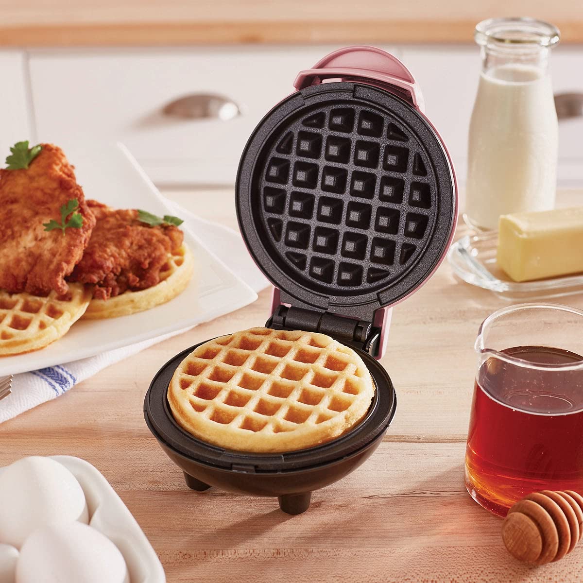 DASH Mini Maker for Individual Waffles, Hash Browns, Keto Chaffles with Easy to Clean, Non-Stick Surfaces, 4 Inch, Pink