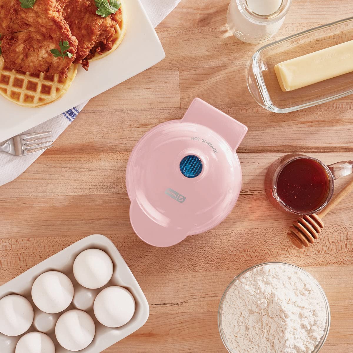 DASH Mini Maker for Individual Waffles, Hash Browns, Keto Chaffles with Easy to Clean, Non-Stick Surfaces, 4 Inch, Pink