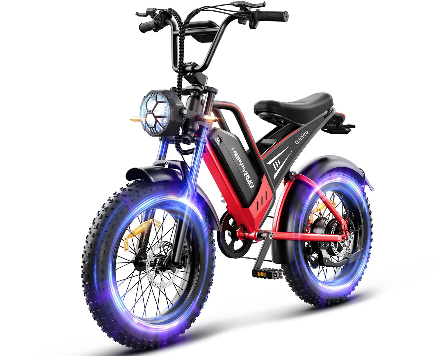 HAPPYRUN 2000W Electric Bike for Adults, 48V 25Ah Removable Battery, Up to 35MPH and 75+ Miles Range, 7-Speed Transmission, 20" Fat Tires Ebike, 3-Pedal-Assist Levels (G50pro)