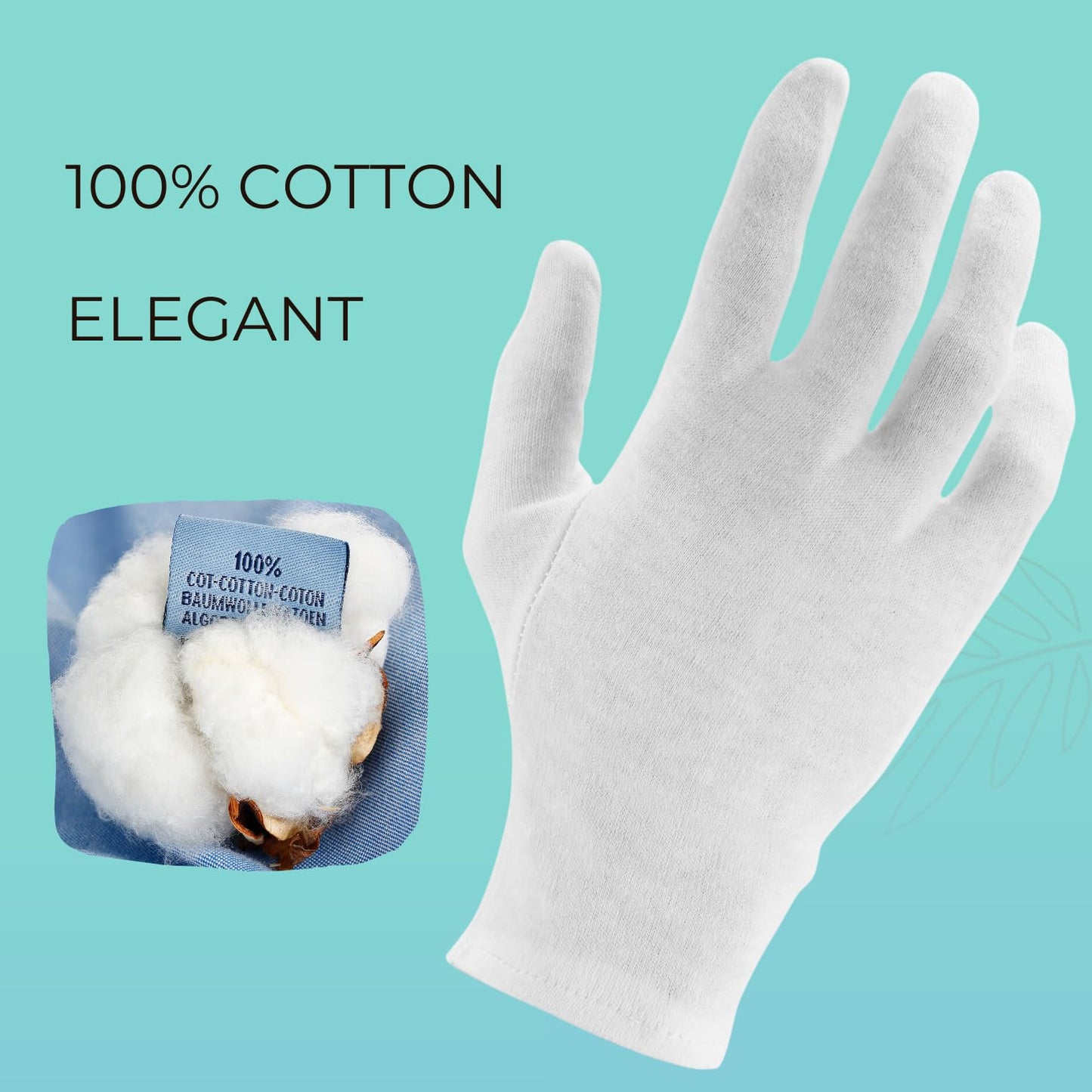 ANSMIO 2 Pairs Cotton Gloves, White Gloves for Dry Hands, Cotton Gloves for Sleeping, Moisturizing Night Gloves, White Gloves 100% Cotton, Size M (2 Pairs)